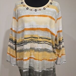 Alfred Dunner Orange and Yellow Striped Tunic